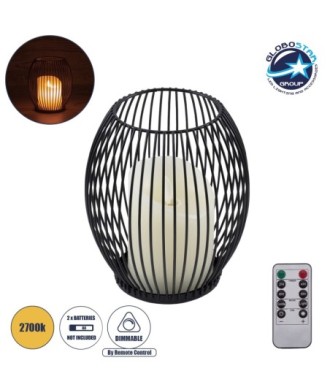 GloboStar® CANDLE 76495 Διακοσμητικό Realistic Κερί με LED Εφέ Κινούμενης Φλόγας - Μπαταρίας 2 x AA (Δεν Συμπεριλαμβάνονται) & Ασύρματο Χειριστήριο IR Θερμό Λευκό 2700K Dimmable Μαύρο Φ14 x Υ16cm